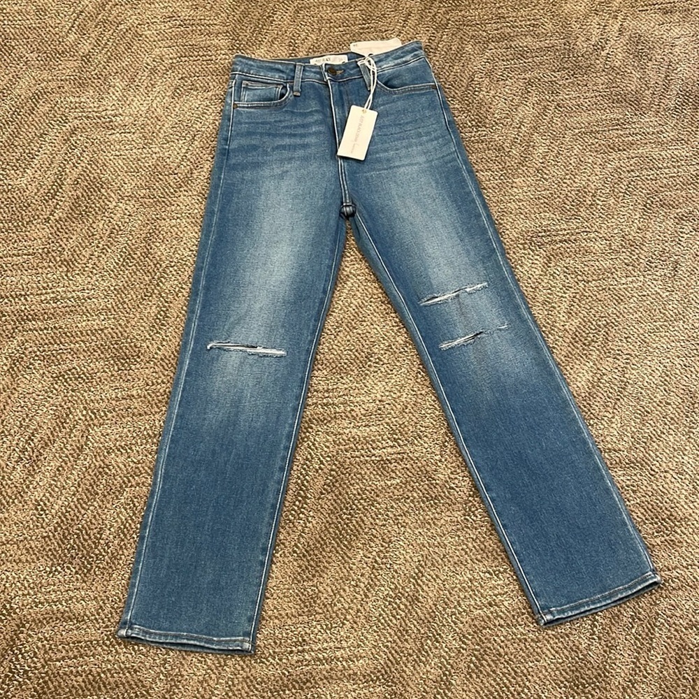 JUST BLACK STRAIGHT LEG WITH KNEE SPLITS JEANS